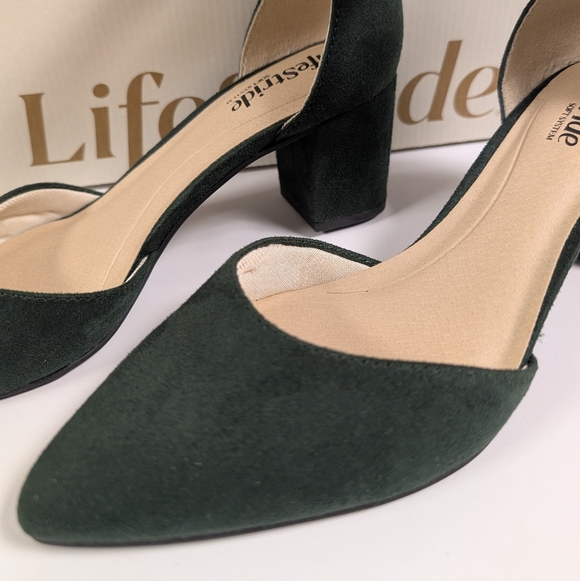 Life Stride Admire Forest Green Suede Ankle Strap Block Heel Pumps - Picture 2 of 16